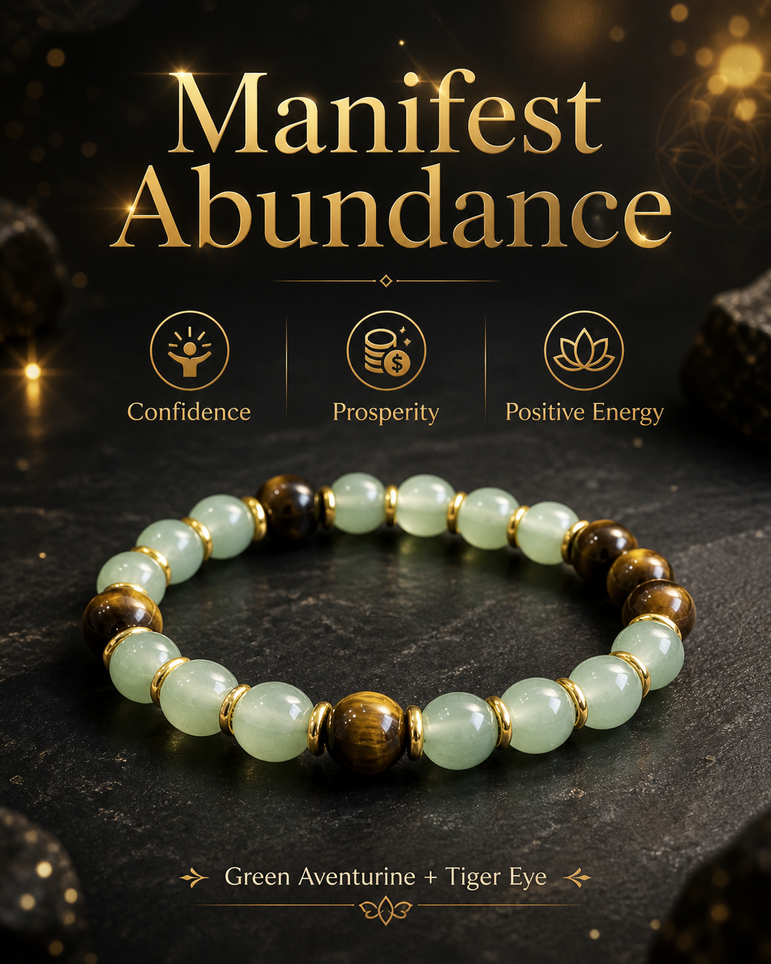 Money Attraction Bracelet with Green Aventurine & Tiger Eye for Wealth & Good Luck-YAO