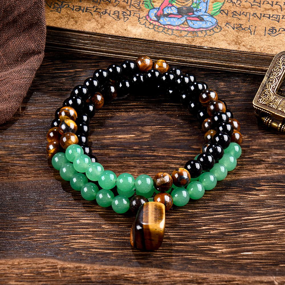 💰 Money Attraction Necklace | Green Aventurine & Tiger Eye Pendant for Wealth, Luck & Positive Energy | Adjustable Chain for Men & Women-RH