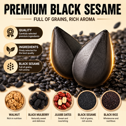 Intangible Heritage 5-Treasure Black Sesame Balls – Nine-Steamed & Nine-Sun-Dried Traditional Craft & Repair Damaged Hair&Promote Sleep-YAO