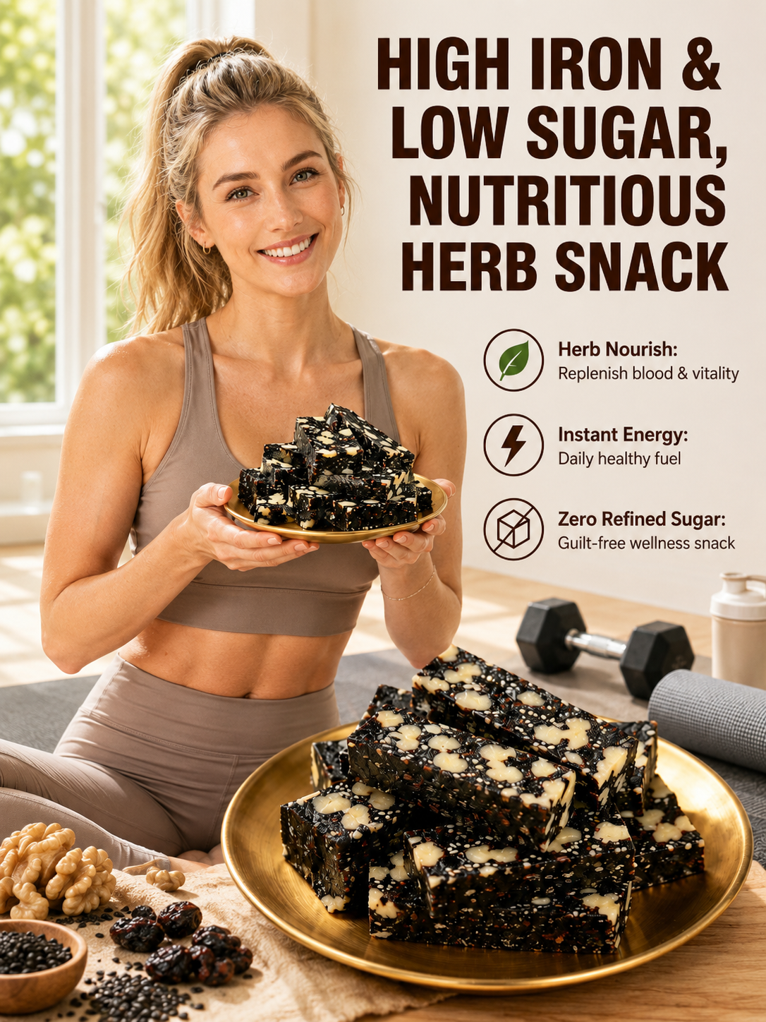 Mulberry Rehmannia & Black Goji Sesame Cake – Soft Herbal Nut Snack, Low Sugar Energy Bar-YAO