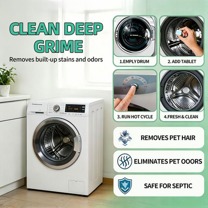 Eco-Friendly Washing Machine Cleaner Tablets – Deep Clean Washer Odors, Residue & Pet Hair Buildup-RH