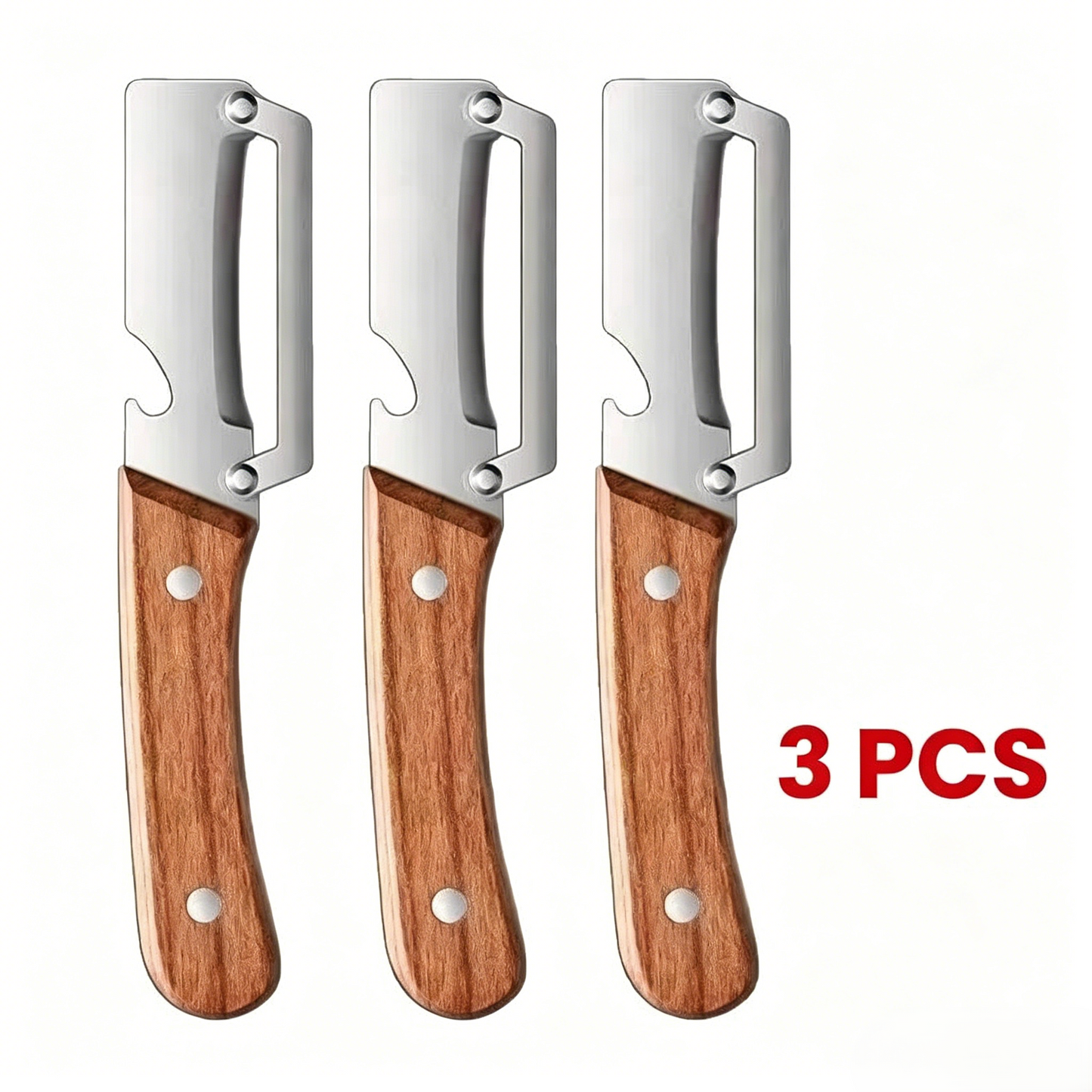 Wooden-Handled Vegetable & Fruit Peeler - Stainless Steel Blade with Built-In Bottle Opener, Ergonomic Kitchen Tool-RH