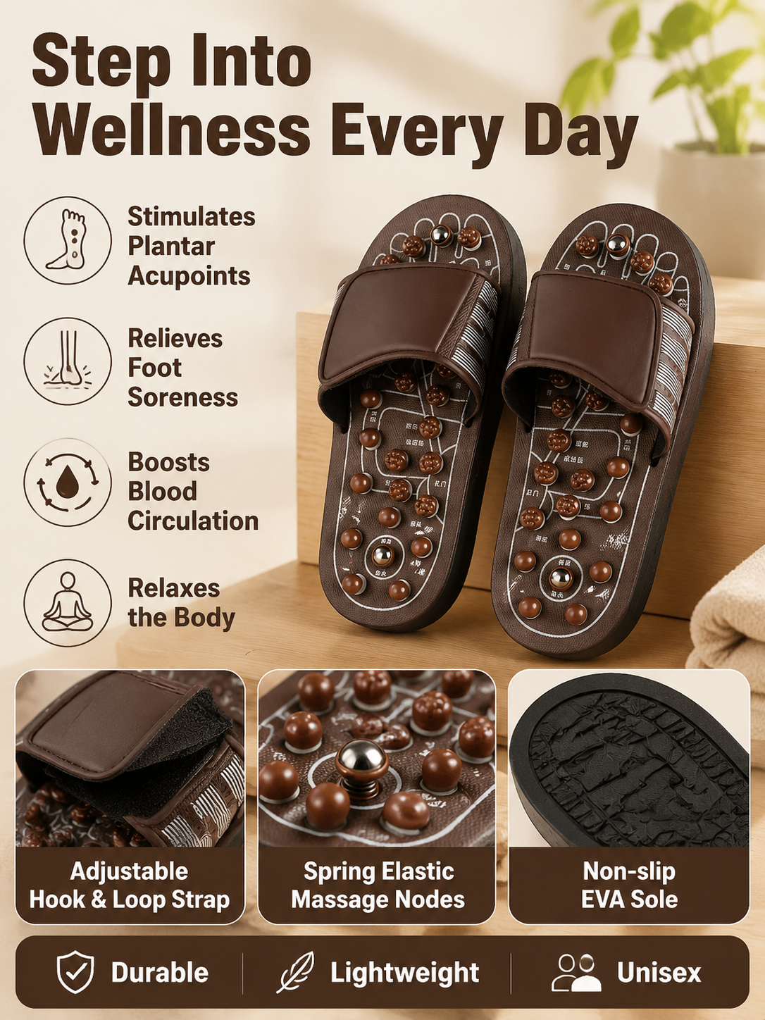 Ad justable Acupressure Massage Slippers with Rotatable Spring Nodes-YAO