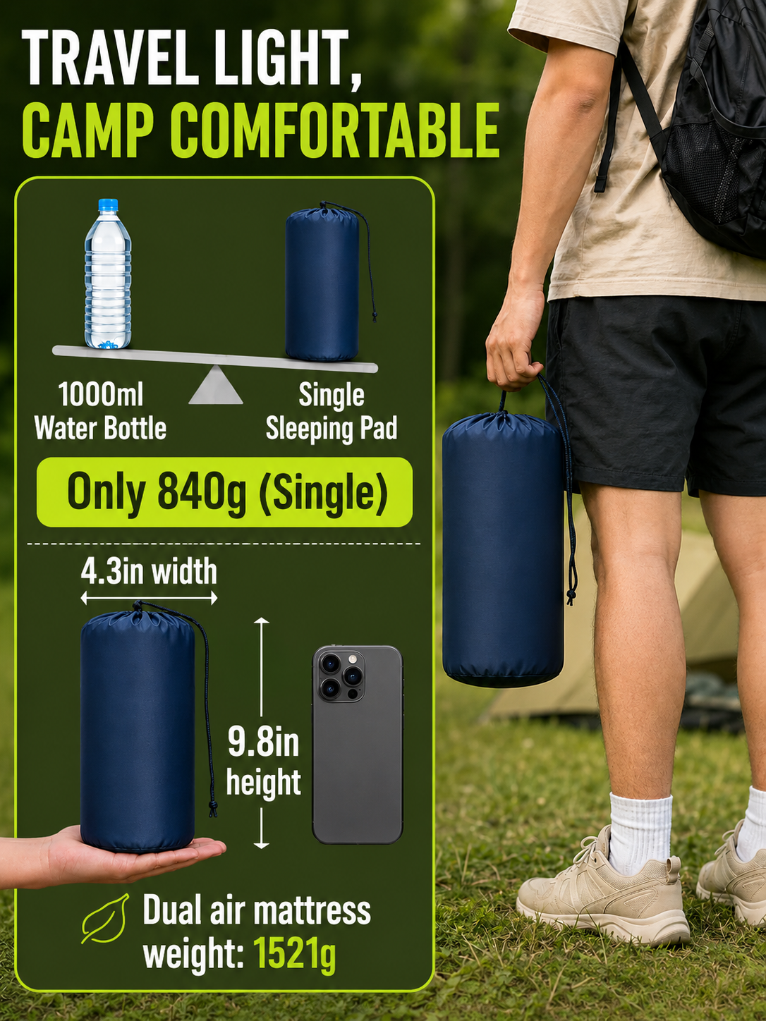 Ultra-Light Inflatable Camping Sleeping Pad with Built-in Foot Pump-YAO