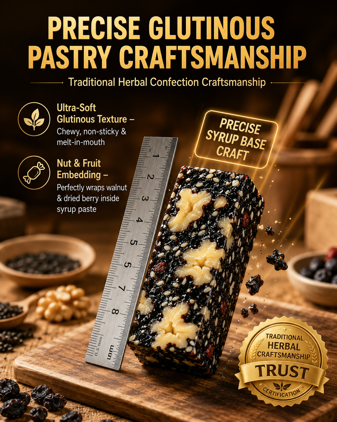 Mulberry Rehmannia & Black Goji Sesame Cake – Soft Herbal Nut Snack, Low Sugar Energy Bar-YAO