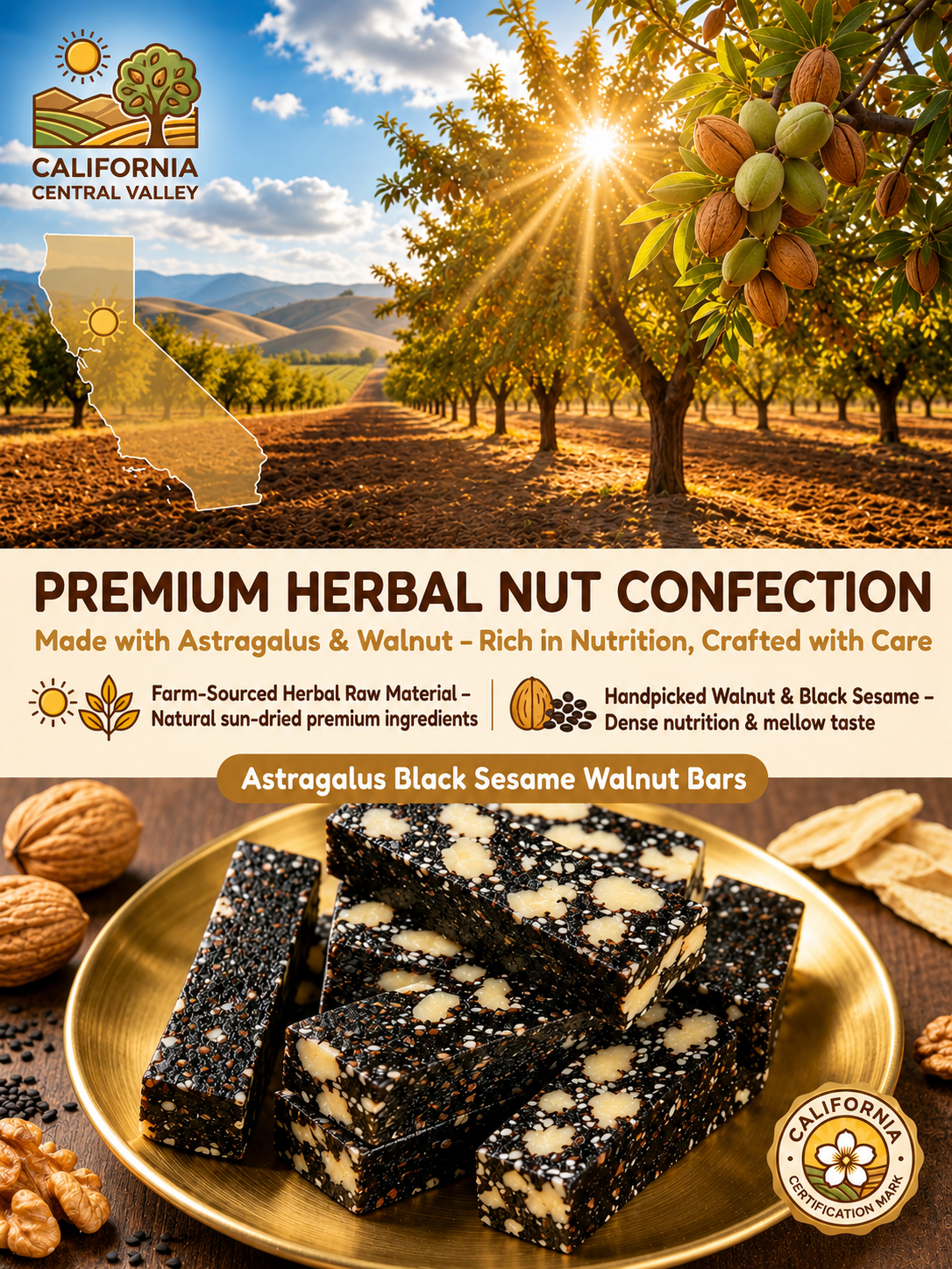 Mulberry Rehmannia & Black Goji Sesame Cake – Soft Herbal Nut Snack, Low Sugar Energy Bar-YAO