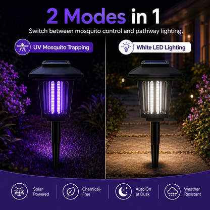 Solar Mosquito Zapper Light – Outdoor Garden Stake Lamp, UV Insect Killer, Solar Powered, Dual Mode (Mosquito Control + Pathway Lighting), Weather Resistant, Easy Setup-YAO