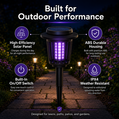Solar Mosquito Zapper Light – Outdoor Garden Stake Lamp, UV Insect Killer, Solar Powered, Dual Mode (Mosquito Control + Pathway Lighting), Weather Resistant, Easy Setup-YAO