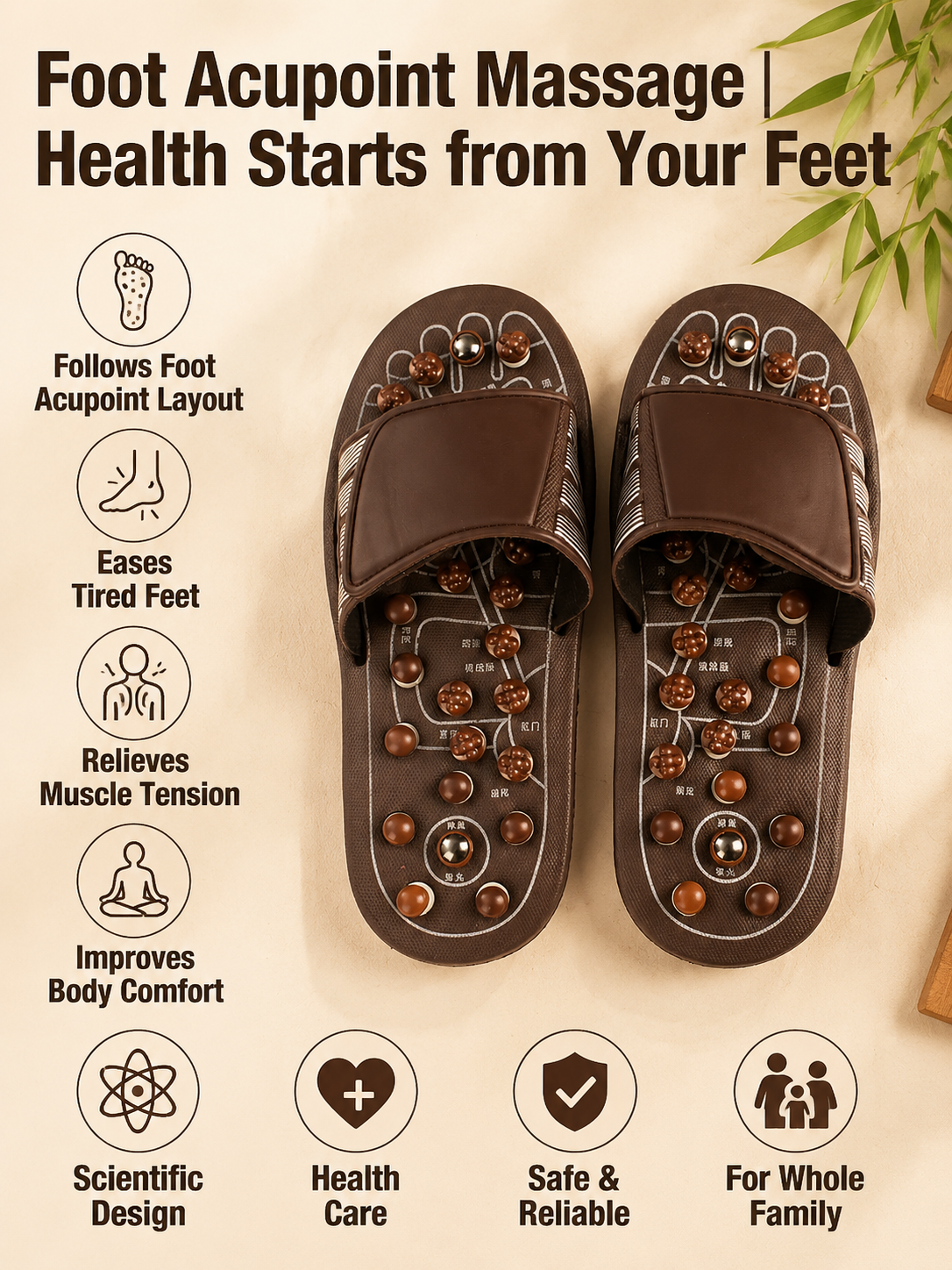 Ad justable Acupressure Massage Slippers with Rotatable Spring Nodes-YAO