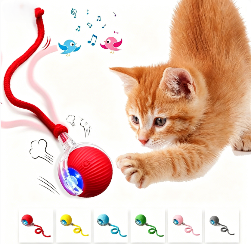 Interactive Pet Teaser Ball – USB Rechargeable Rolling Cat & Dog Toy with Sound & Light for Indoor Play, Anti-Boredom & Exercise-RH