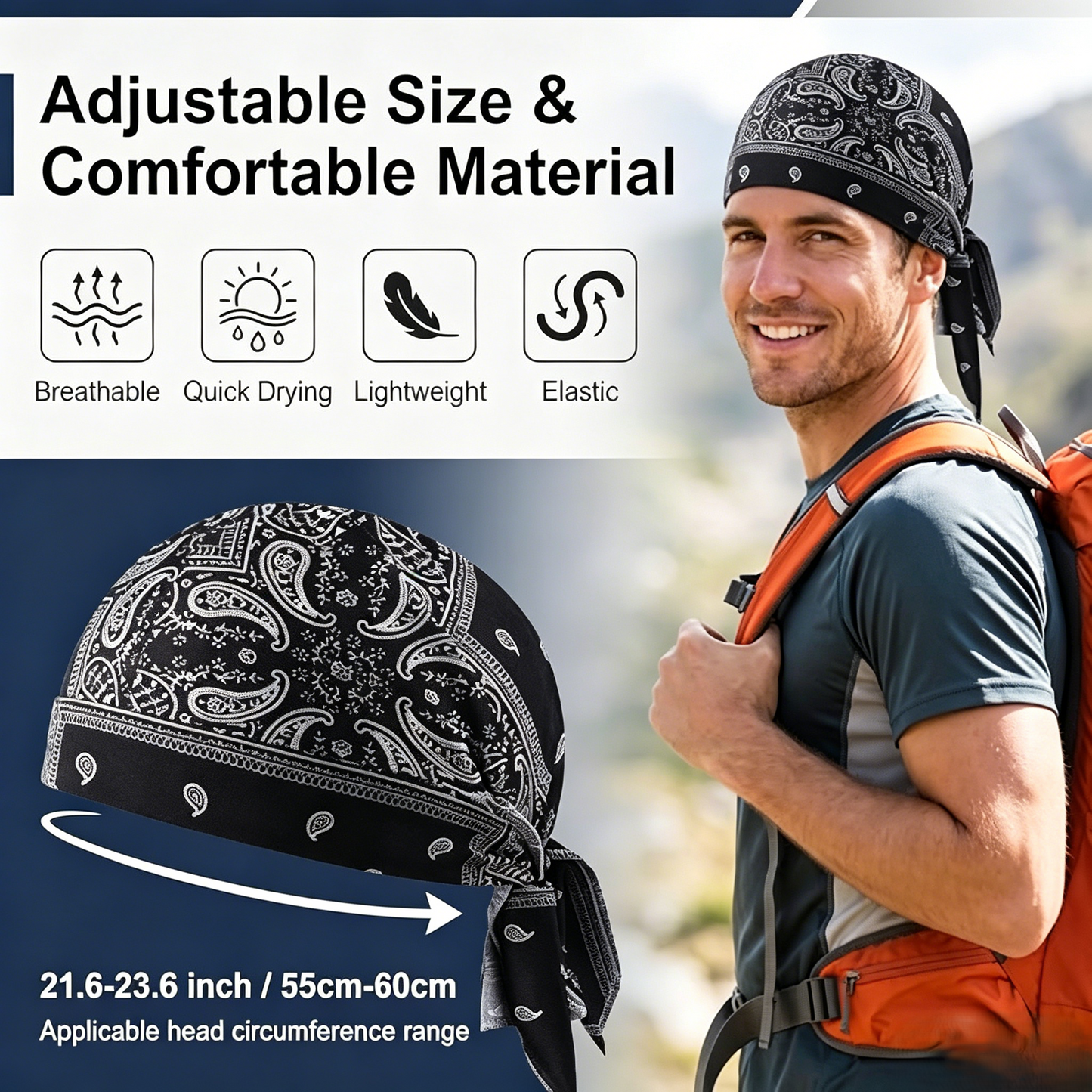 Premium Paisley Cooling Headscarf Cap - Lightweight Pirate Helmet Liner-RH