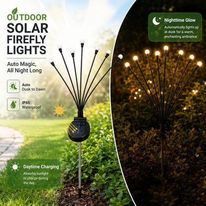 Outdoor Solar Firefly Garden Lights – 6-LED Swaying Stake Lights, IP65 Waterproof Auto Dusk-to-Dawn Warm Glow for Patio, Pathway, Yard & Landscape Decor-RH