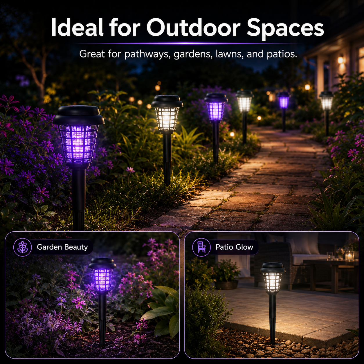 Solar Mosquito Zapper Light – Outdoor Garden Stake Lamp, UV Insect Killer, Solar Powered, Dual Mode (Mosquito Control + Pathway Lighting), Weather Resistant, Easy Setup-YAO