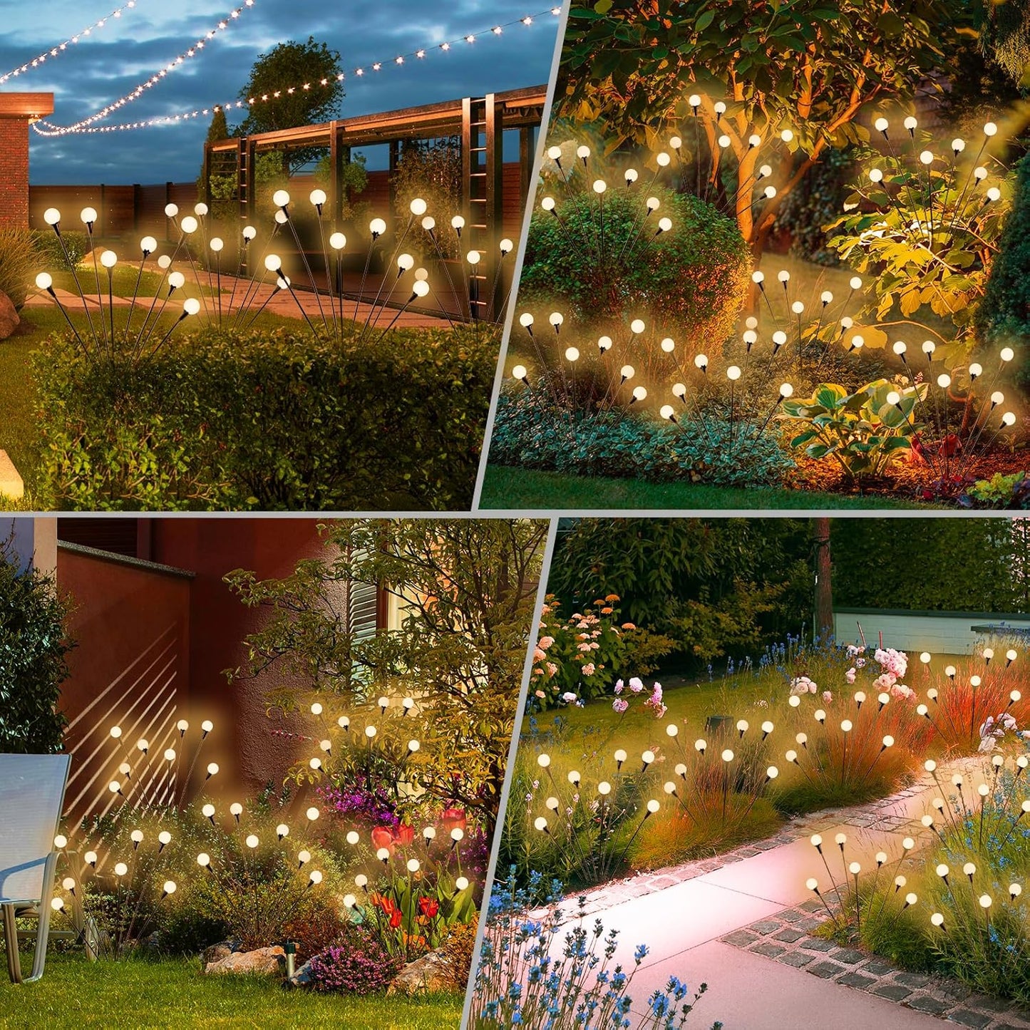 Outdoor Solar Firefly Garden Lights – 6-LED Swaying Stake Lights, IP65 Waterproof Auto Dusk-to-Dawn Warm Glow for Patio, Pathway, Yard & Landscape Decor-RH