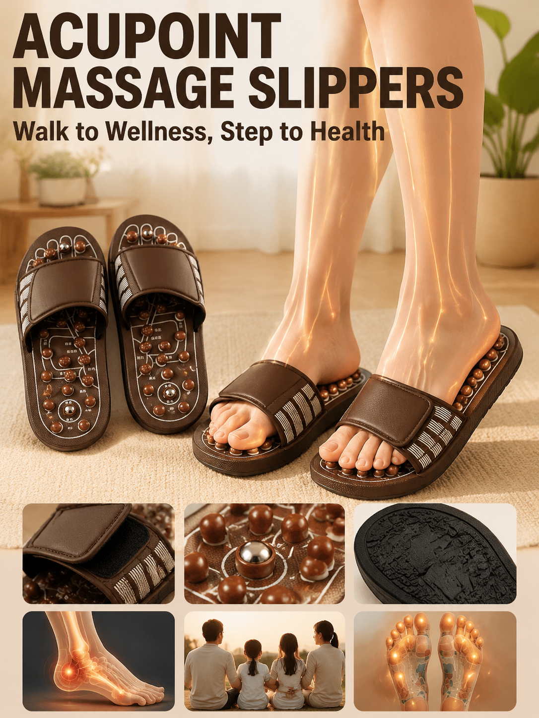 Ad justable Acupressure Massage Slippers with Rotatable Spring Nodes-YAO