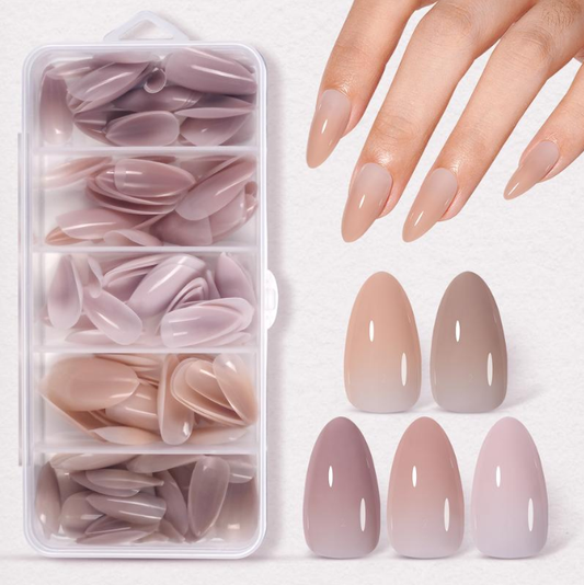 Mixed color nail stickers, 140 pieces, 5 natural color series, 14 sizes, pre-formed all-over nail polish glue stickers, suitable for DIY extension of nails, suitable for beginners, very suitable for girls, and also a thoughtful birthday gift-YAO