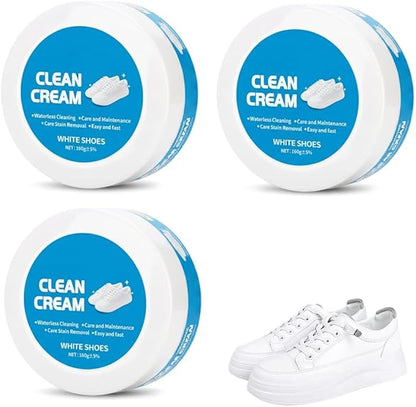 White Shoe Cleaner Cream, Multipurpose No-Wash Solid Cleaning Paste with Sponge Removes Stains, Multipurpose White Shoes Clean Cream for Leather Sneakers Soles-YAO