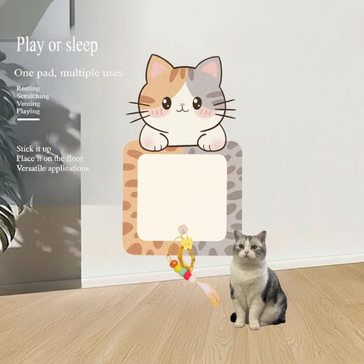 Wall Mounted Cat Scratching（With cat toys included）Pad with Back Adhesive Self Adhesive Cat Scratcher Board for Wall Door Sofa Floor Extra Large Durable Cat Scratcher Mat Indoor Cats for Cat Lovers-YAO