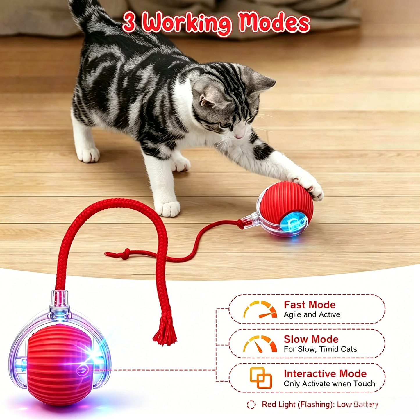 Interactive Pet Teaser Ball – USB Rechargeable Rolling Cat & Dog Toy with Sound & Light for Indoor Play, Anti-Boredom & Exercise-RH