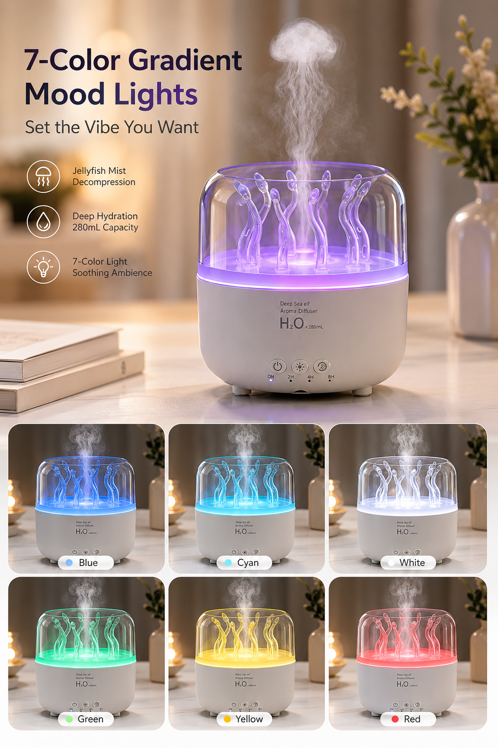 Rotating Seaweed Aroma Diffuser & Cool Mist Humidifier-YAO