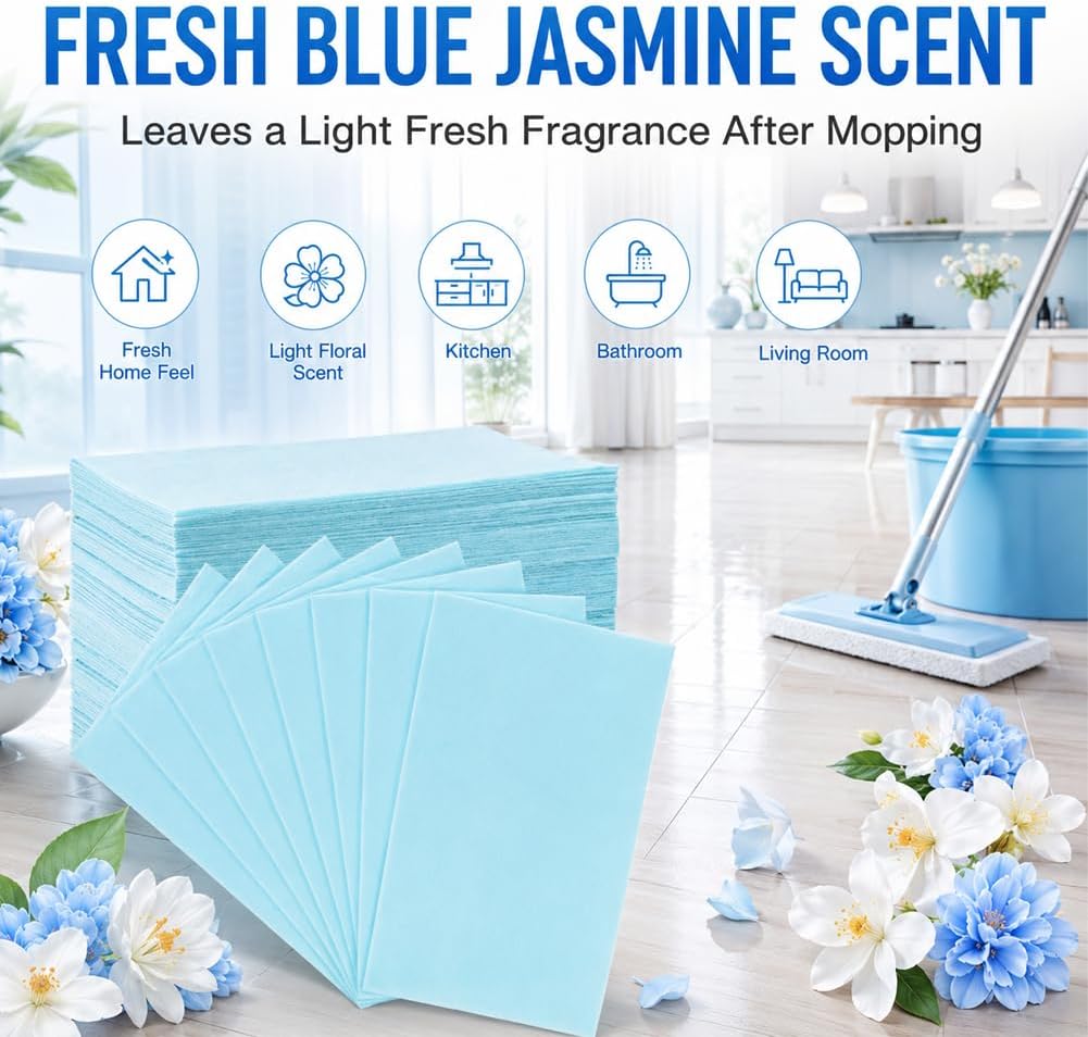 100-Pack Quick-Dissolve Floor Cleaning Sheets – Fresh Scent, No Sticky Residue, Multi-Surface Home Cleaner-RH