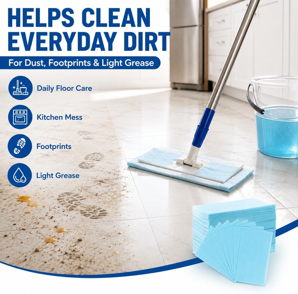 100-Pack Quick-Dissolve Floor Cleaning Sheets – Fresh Scent, No Sticky Residue, Multi-Surface Home Cleaner-RH