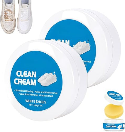 White Shoe Cleaner Cream, Multipurpose No-Wash Solid Cleaning Paste with Sponge Removes Stains, Multipurpose White Shoes Clean Cream for Leather Sneakers Soles-YAO