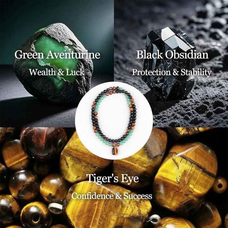 💰 Money Attraction Necklace | Green Aventurine & Tiger Eye Pendant for Wealth, Luck & Positive Energy | Adjustable Chain for Men & Women-RH