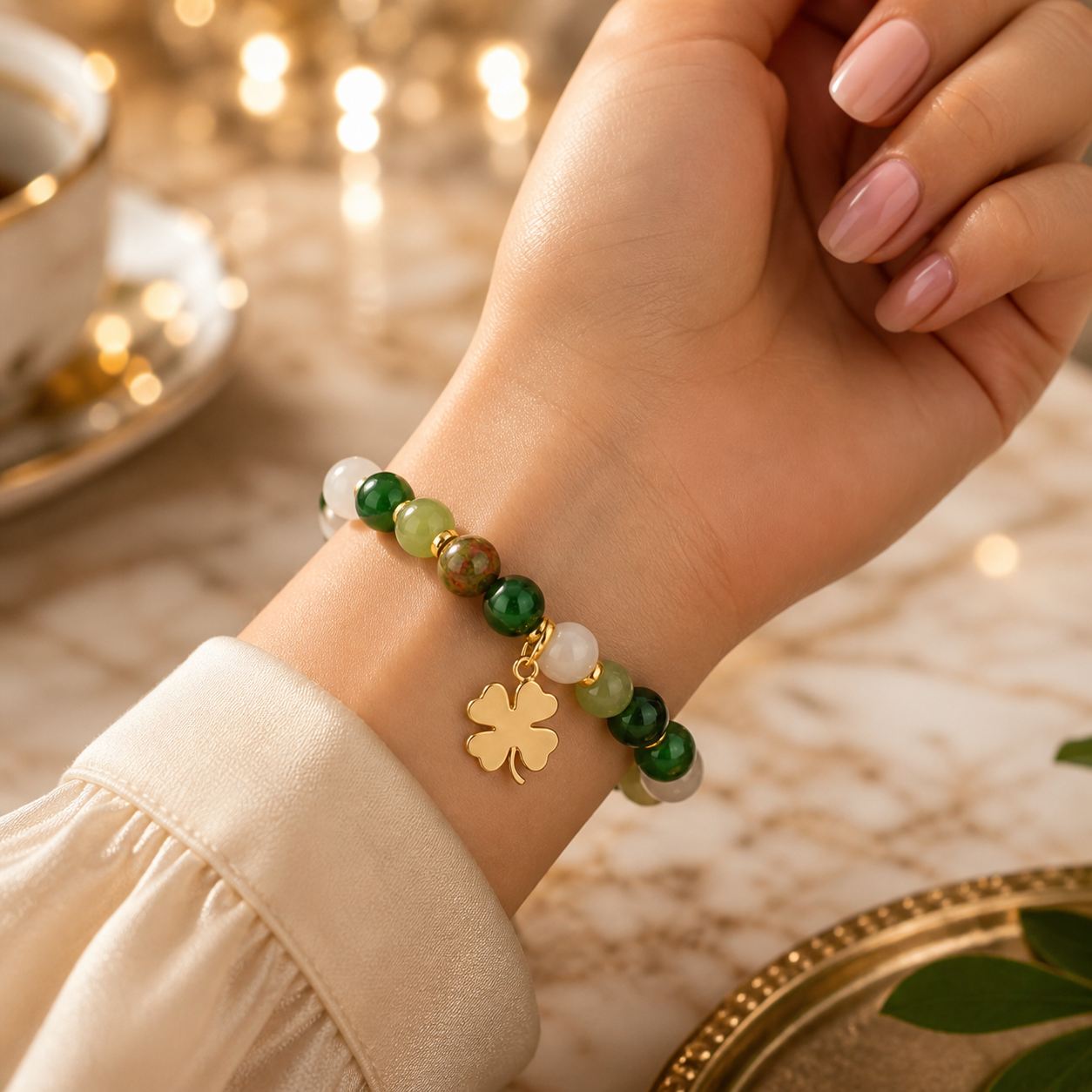 Green Dongling jade and agate beads, wealth and guardian crystal bracelet-YAO