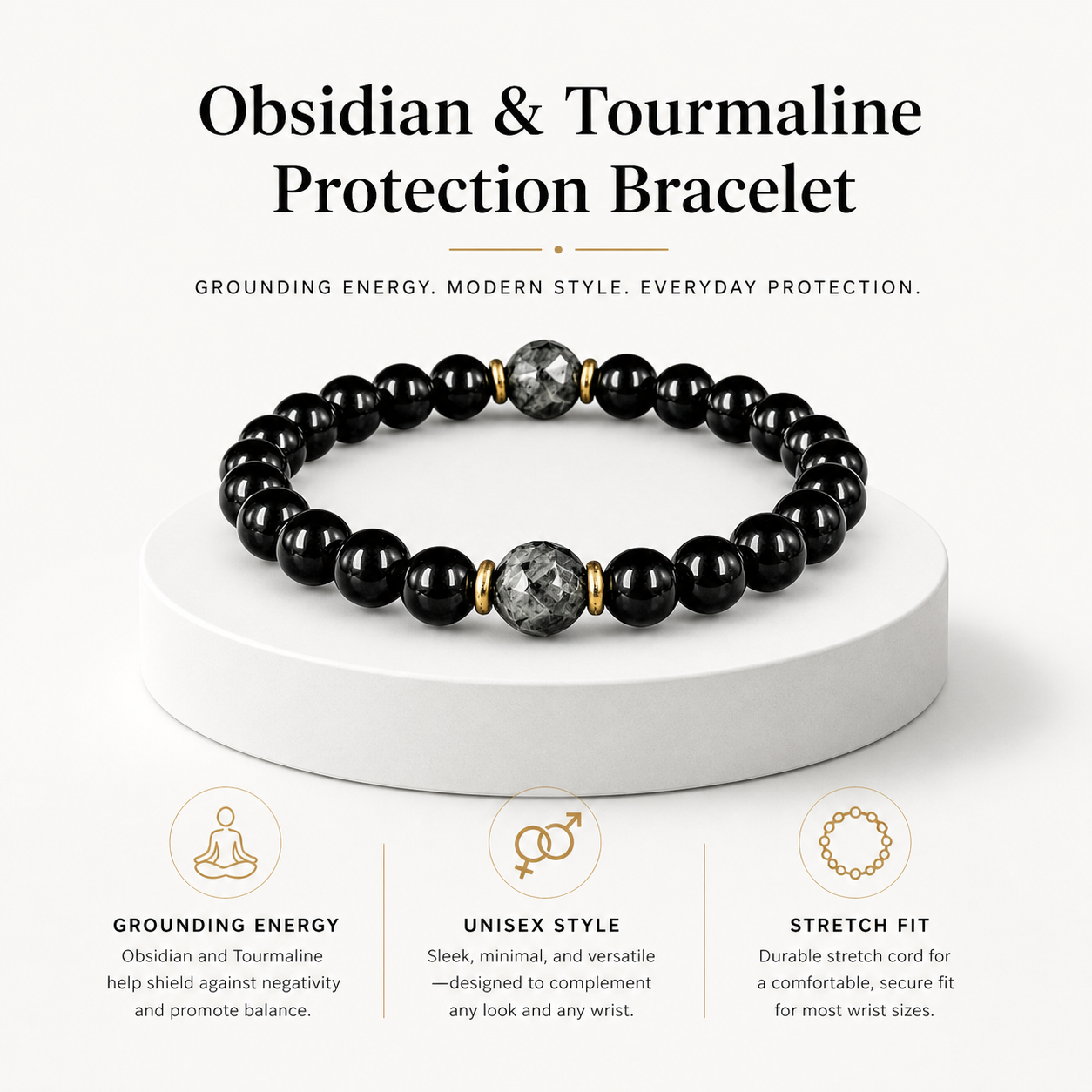 Manifestation and Protection Healing Obsidian and Black Tourmaline Bracelet, Energy Balance and Protection Bracelet-YAO