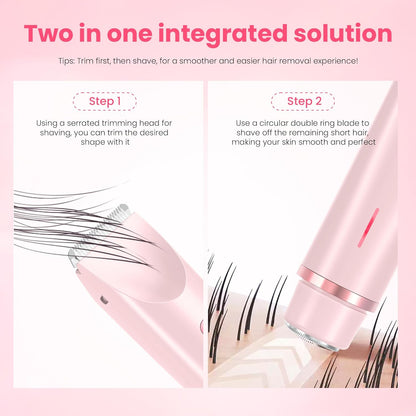2-in-1 Electric Bikini Trimmer for Women - Rechargeable Wet & Dry Body Shaver with Dual Heads for Bikini Line, Underarms, Legs, Arms & Facial Touch-Ups-RH