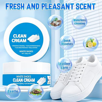 White Shoe Cleaner Cream, Multipurpose No-Wash Solid Cleaning Paste with Sponge Removes Stains, Multipurpose White Shoes Clean Cream for Leather Sneakers Soles-YAO