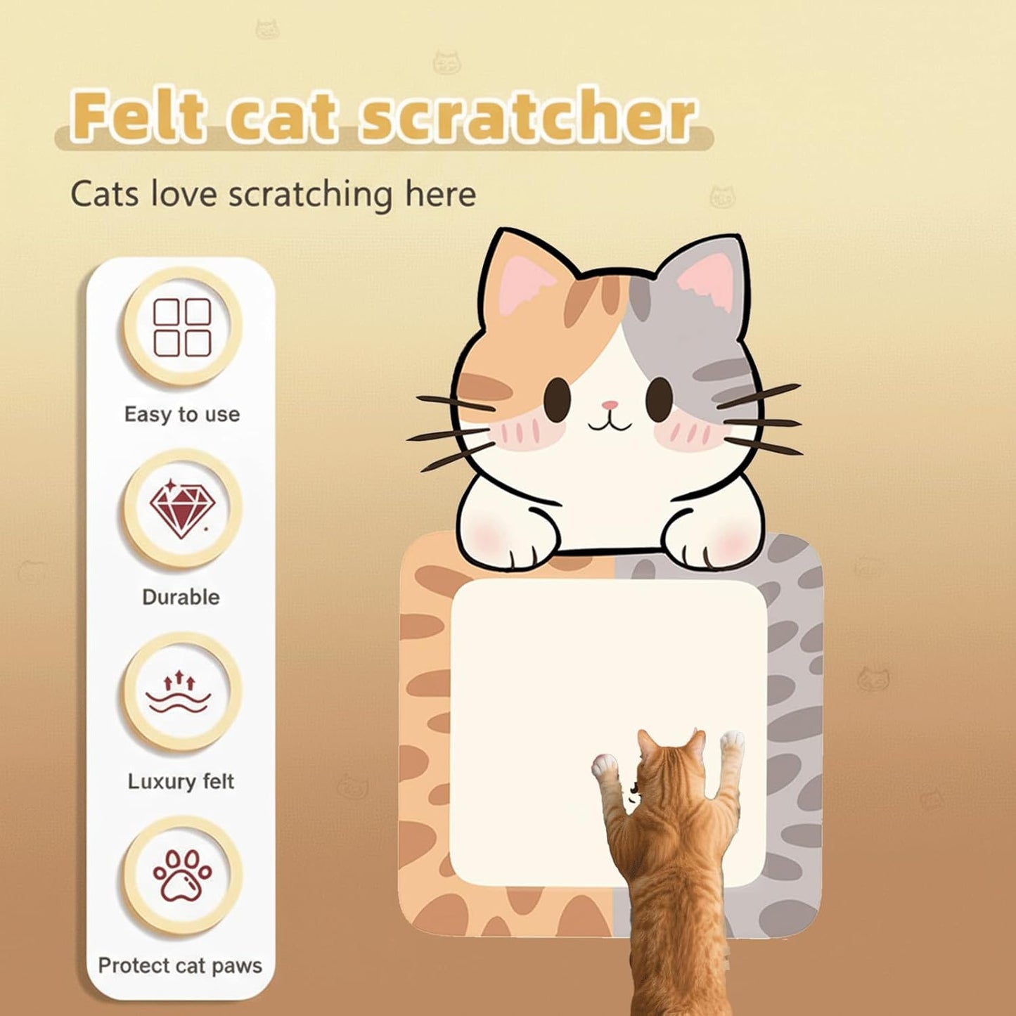 Wall Mounted Cat Scratching（With cat toys included）Pad with Back Adhesive Self Adhesive Cat Scratcher Board for Wall Door Sofa Floor Extra Large Durable Cat Scratcher Mat Indoor Cats for Cat Lovers-YAO