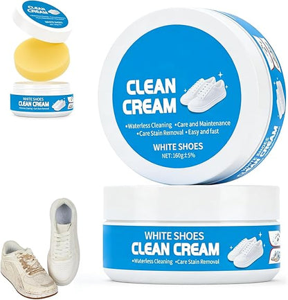 White Shoe Cleaner Cream, Multipurpose No-Wash Solid Cleaning Paste with Sponge Removes Stains, Multipurpose White Shoes Clean Cream for Leather Sneakers Soles-YAO