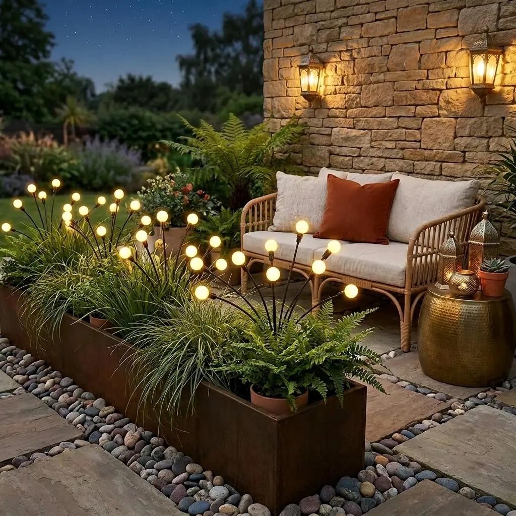 Outdoor Solar Firefly Garden Lights – 6-LED Swaying Stake Lights, IP65 Waterproof Auto Dusk-to-Dawn Warm Glow for Patio, Pathway, Yard & Landscape Decor-RH