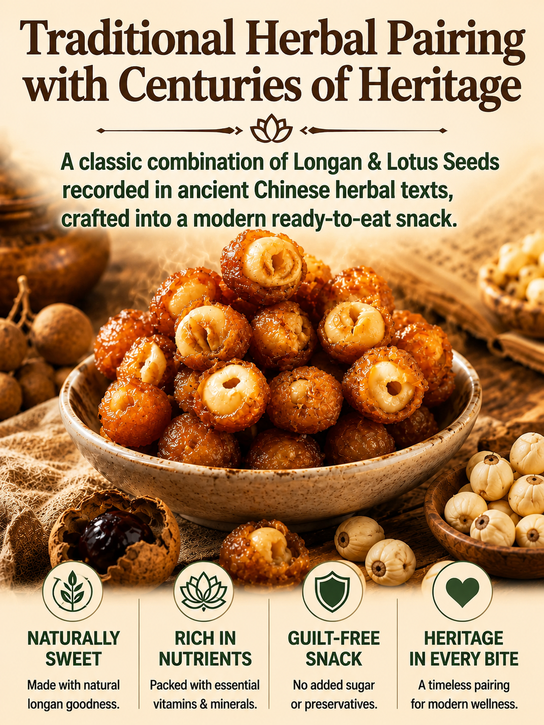 Longan Wrapped Lotus Seeds. Natural Ready-to-Eat Dried Fruit Snack for HeaIth & Relaxation-YAO