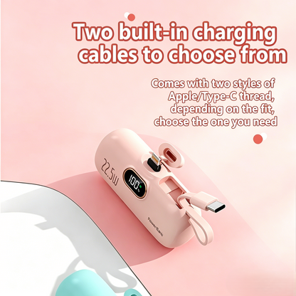 5000mAh Mini Power Bank | 22.5W Fast Charge, Built-in Cable, Pocket-Sized for iPhone & Android-RH