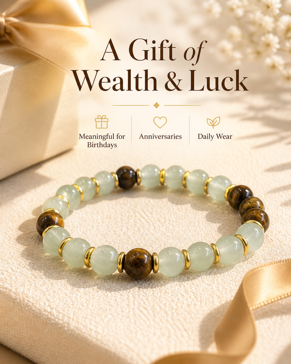 Money Attraction Bracelet with Green Aventurine & Tiger Eye for Wealth & Good Luck-YAO