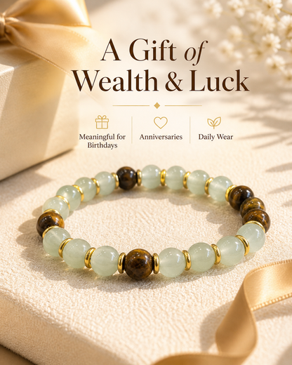 Money Attraction Bracelet with Green Aventurine & Tiger Eye for Wealth & Good Luck-YAO