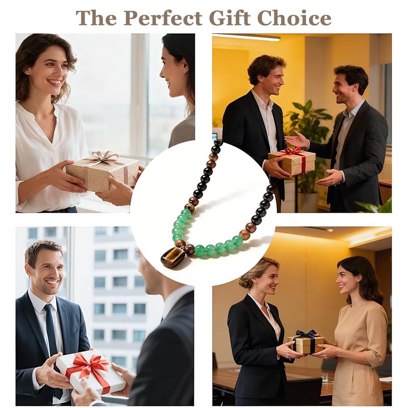 💰 Money Attraction Necklace | Green Aventurine & Tiger Eye Pendant for Wealth, Luck & Positive Energy | Adjustable Chain for Men & Women-RH