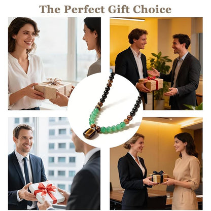 💰 Money Attraction Necklace | Green Aventurine & Tiger Eye Pendant for Wealth, Luck & Positive Energy | Adjustable Chain for Men & Women-RH