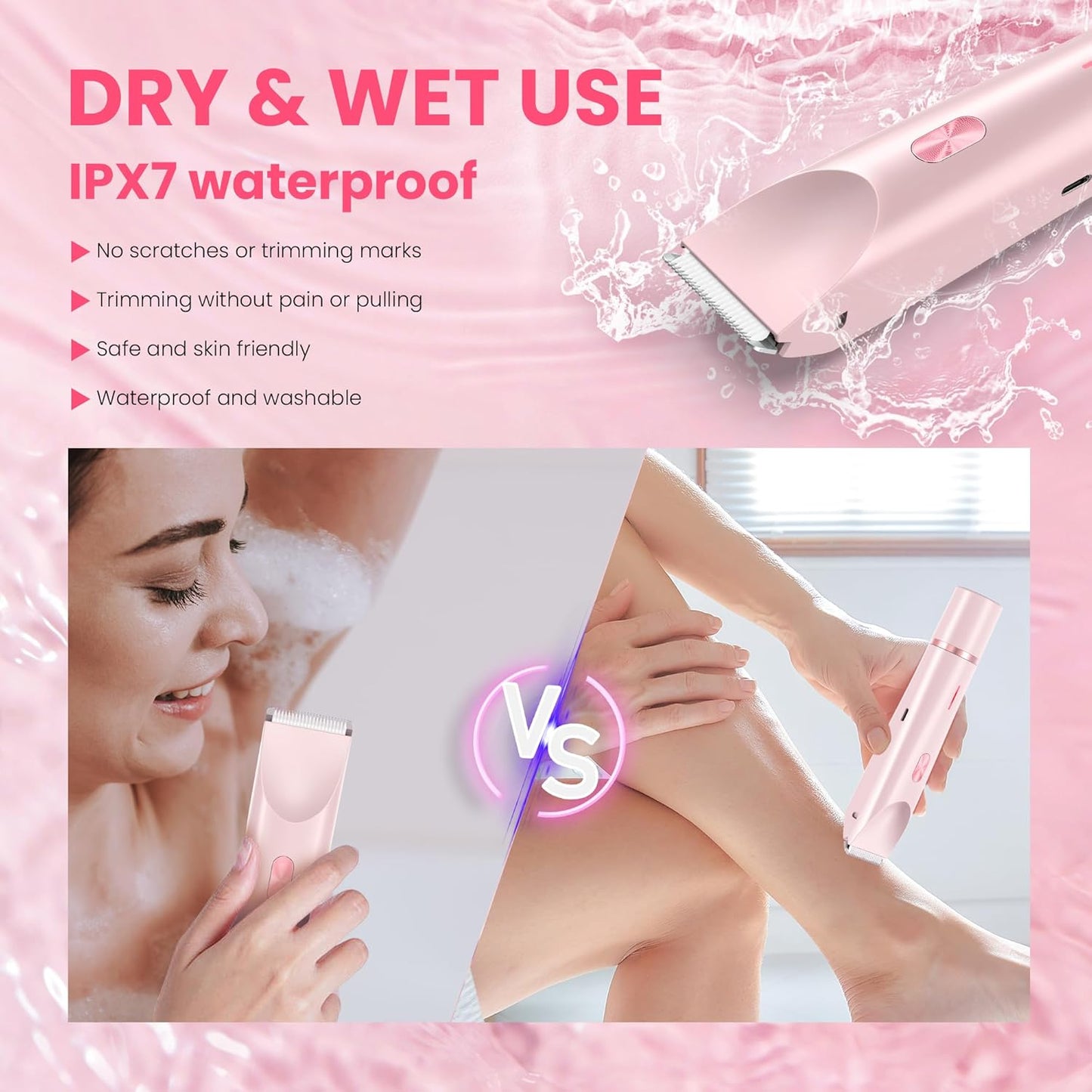 2-in-1 Electric Bikini Trimmer for Women - Rechargeable Wet & Dry Body Shaver with Dual Heads for Bikini Line, Underarms, Legs, Arms & Facial Touch-Ups-RH