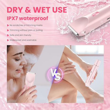 2-in-1 Electric Bikini Trimmer for Women - Rechargeable Wet & Dry Body Shaver with Dual Heads for Bikini Line, Underarms, Legs, Arms & Facial Touch-Ups-RH