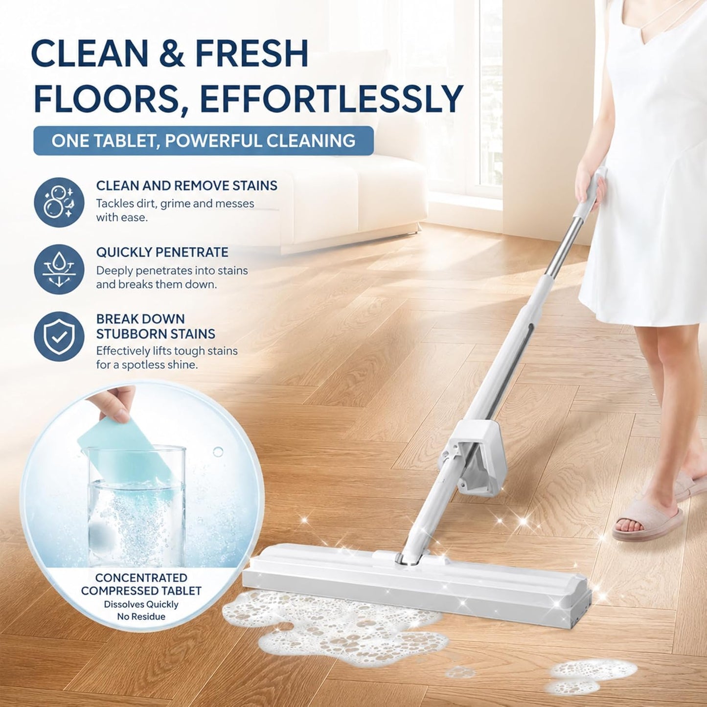 100-Pack Quick-Dissolve Floor Cleaning Sheets – Fresh Scent, No Sticky Residue, Multi-Surface Home Cleaner-RH