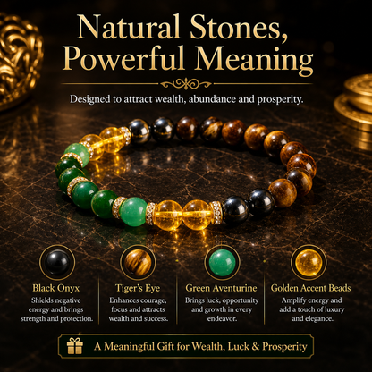 Black onyx and tiger's eye stone money bracelet - Luck bracelet - Attracts wealth-YAO
