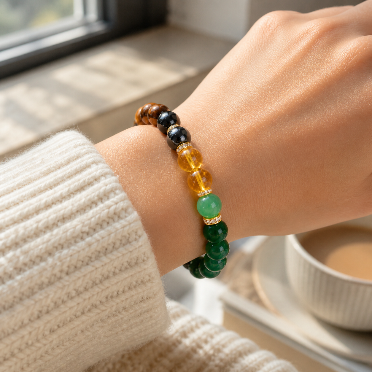 Black onyx and tiger's eye stone money bracelet - Luck bracelet - Attracts wealth-YAO