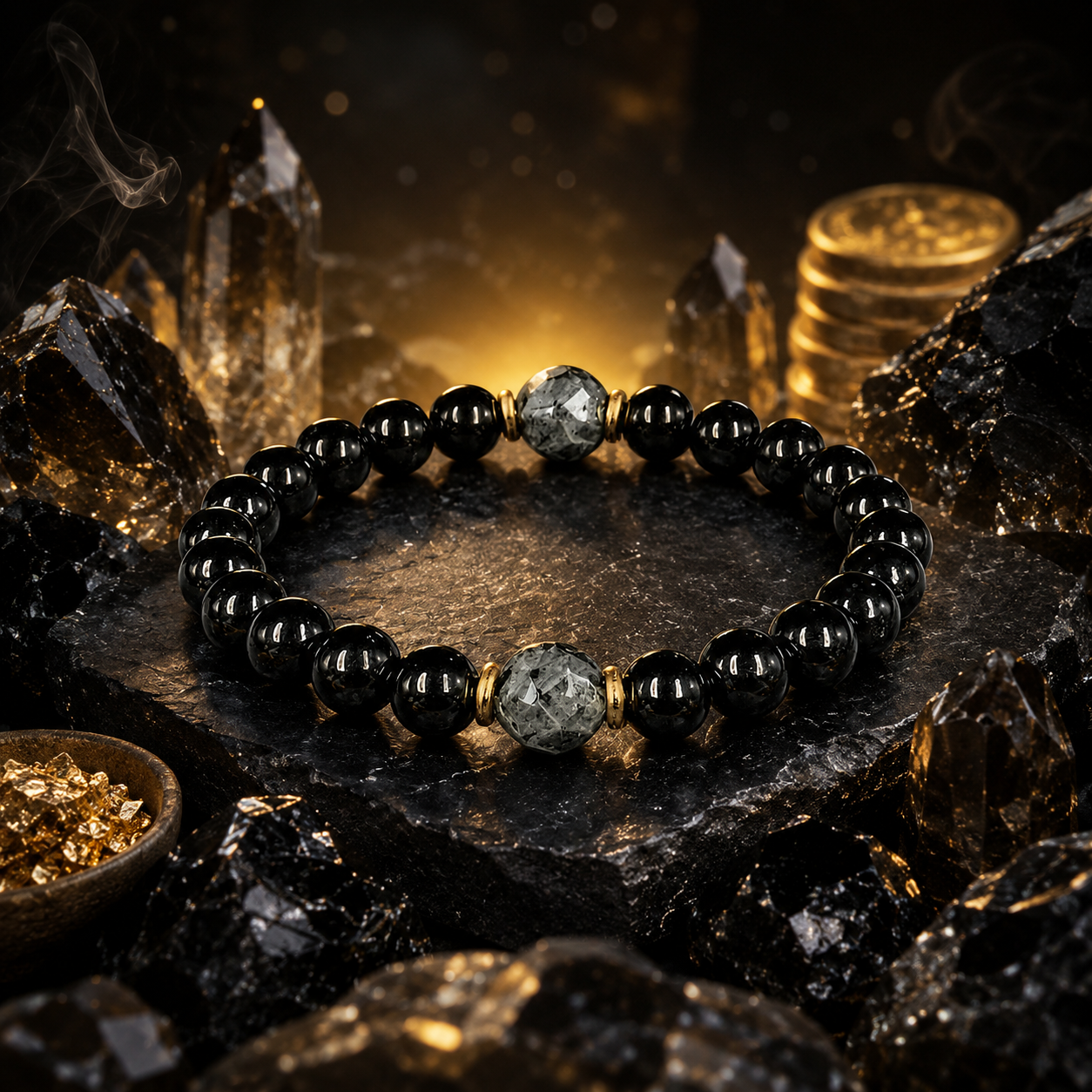 Manifestation and Protection Healing Obsidian and Black Tourmaline Bracelet, Energy Balance and Protection Bracelet-YAO