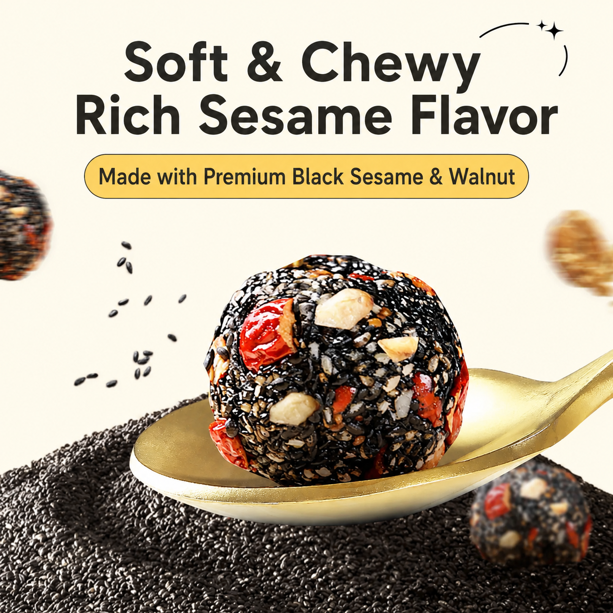 Intangible Heritage 5-Treasure Black Sesame Balls – Nine-Steamed & Nine-Sun-Dried Traditional Craft & Repair Damaged Hair&Promote Sleep-YAO