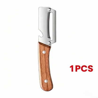 Wooden-Handled Vegetable & Fruit Peeler - Stainless Steel Blade with Built-In Bottle Opener, Ergonomic Kitchen Tool-RH