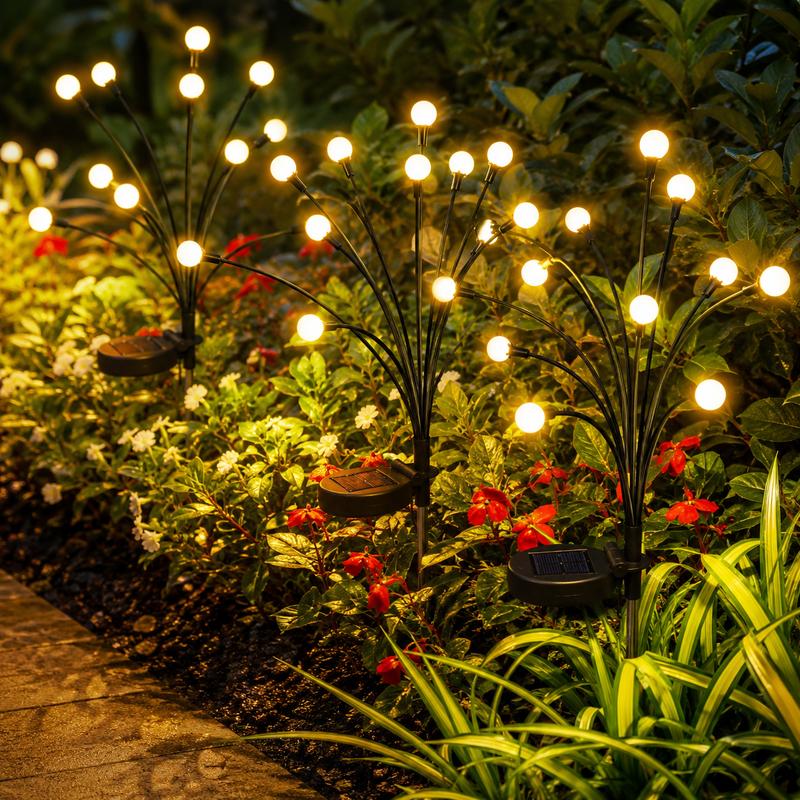 Outdoor Solar Firefly Garden Lights – 6-LED Swaying Stake Lights, IP65 Waterproof Auto Dusk-to-Dawn Warm Glow for Patio, Pathway, Yard & Landscape Decor-RH